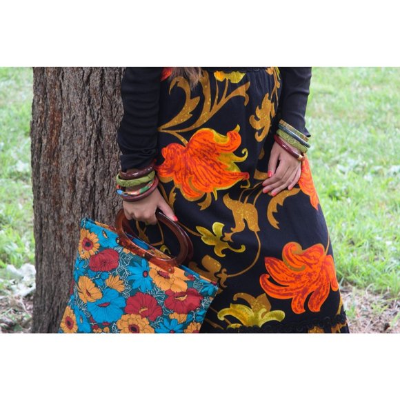 Floral Bold Tote Bag Retro Handbag Vintage Accessories - Picture 2 of 7